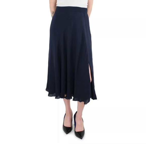 Ralph Lauren Black Silk  Midi Wrap Split Skirt Size L - Picture 2 of 10